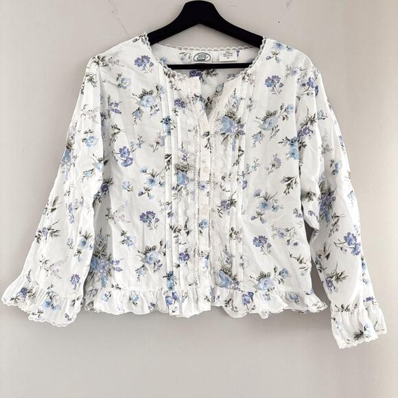 RARE Vintage 1980s Laura Ashley Blouse Floral Lace Size Small Ruffle Sleeves - Picture 3 of 7